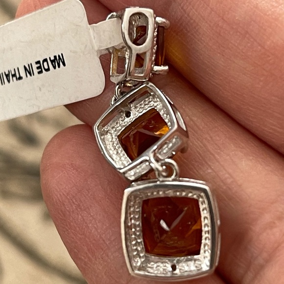 Orange citrine & diamond sterling silver pendant - Picture 9 of 13